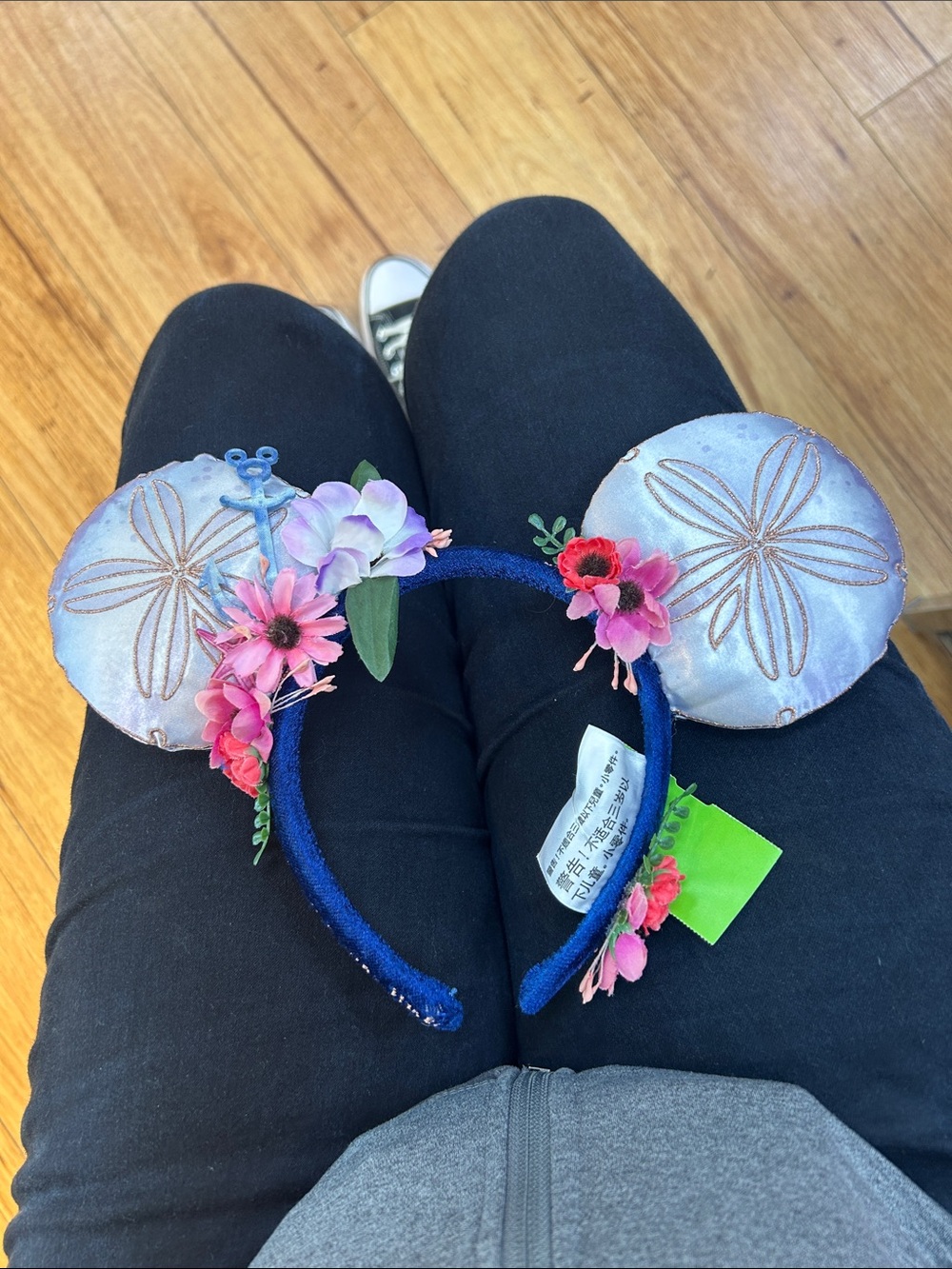Kids Floral Navy Blue Mouse Ear Headband